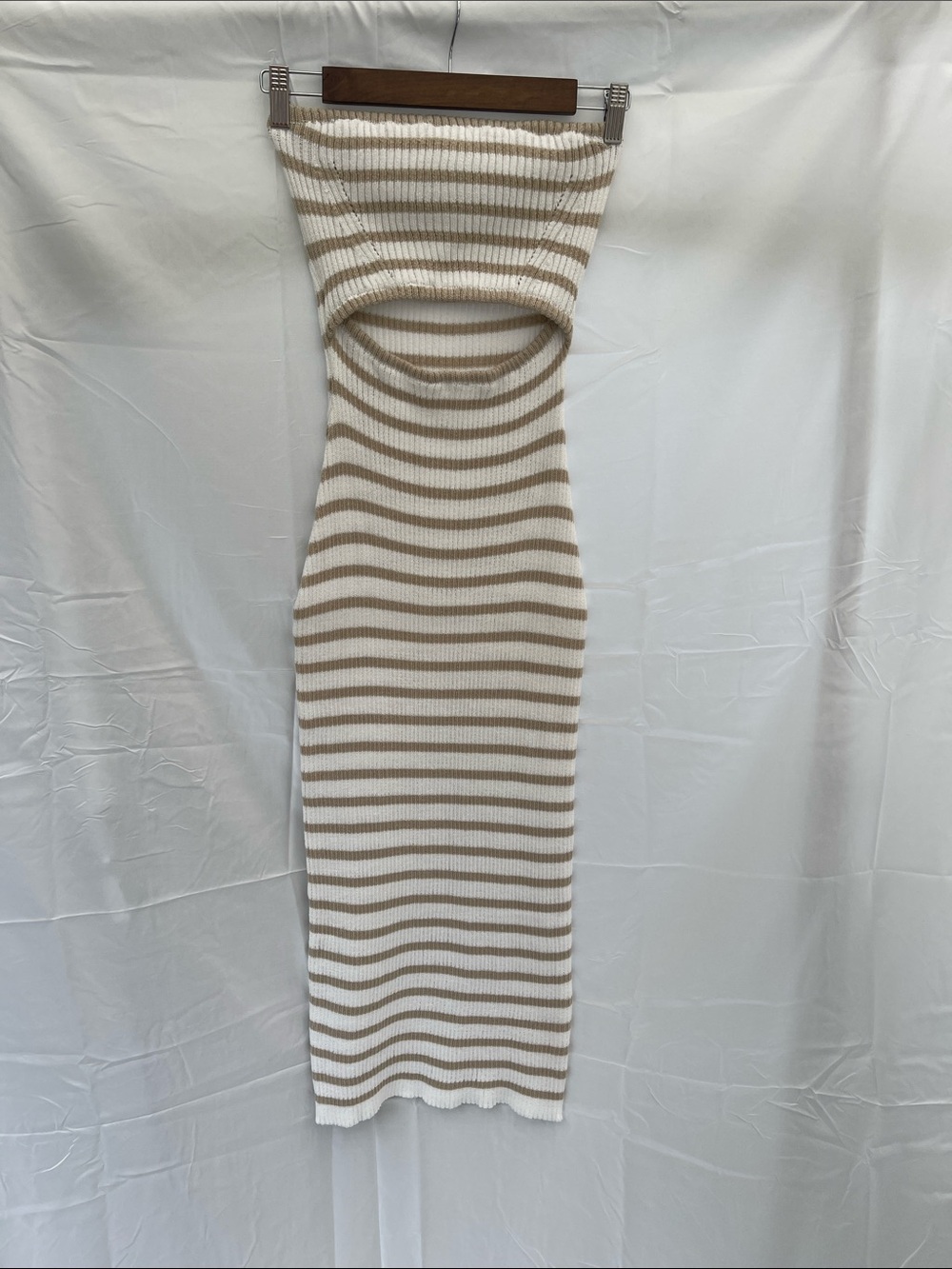 Striped Knit Tube Dress in Beige and White